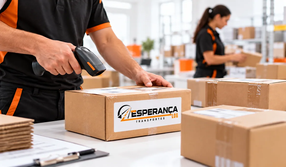 Cena ilustrativa de encomendas sendo conferidas em espaço claro